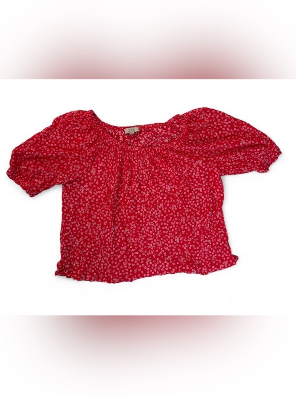 LOFT Coral Floral Puff Sleeve Top